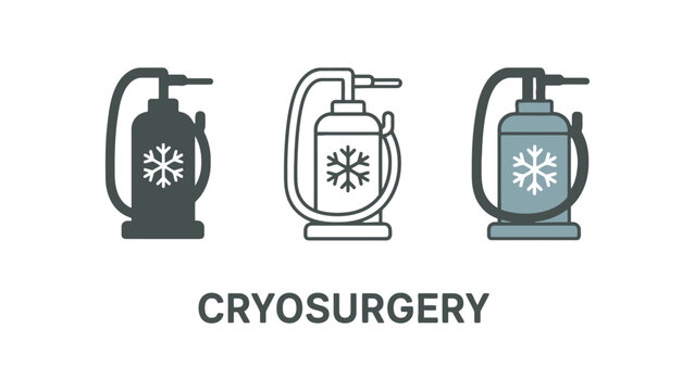 A medical illustration of cryosurgery equipment with snowflake symbols