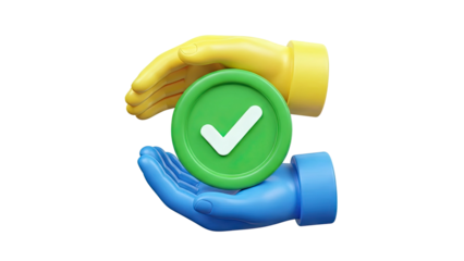 3D Hands Holding Green Checkmark