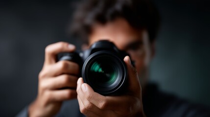 portrait of a photographer holding his camera