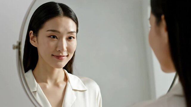 Woman looking in mirror