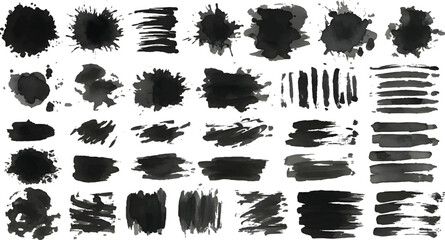 Grunge style hand-drawn thick brush strokes in acrylic paint. Textured ink lines with marker accents, underlines, and strikethroughs for vector art, creative scribbles, and textured background