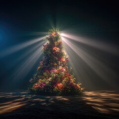 Floral mountain, ethereal light shafts