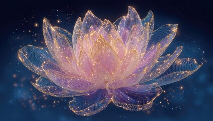 Luminous flower with gold specs, blue background