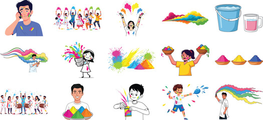 Fototapeta premium Vibrant illustrations of people celebrating with colorful balloons and confetti