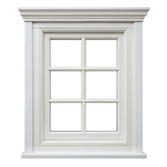 Obraz premium classic White window frame with multiple panes and decorative trim isolated on transparent background
