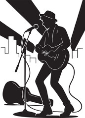 Street musician silhouette performing live