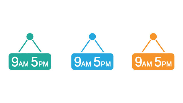 A colorful illustration of business hours on a white background