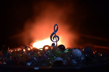 Music Concept Musical Symbol Treble Clef Stainless Steel Miniature with Colorful Toned Light