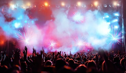Blurred Background of Rock Concert with a Symphony Orchestra Performance
