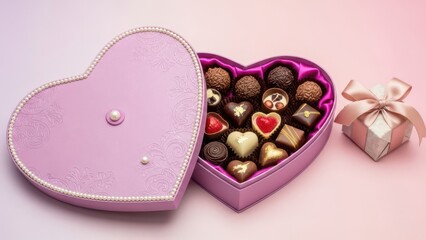 Delightful heart-shaped chocolate box with assorted sweets for valentine's day