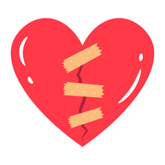 Broken Red Heart Mended with Medical Bandages Illustration