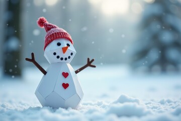 Fototapeta premium Origami Snowman Brings Whimsy to Winter Wonderland