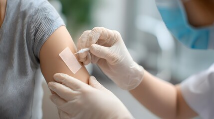 Vaccination Process: Close-up of Healthcare Professional Administering Vaccine to Patient in Clinic, Ensuring Protection Against Infectious Diseases and Promoting Public Health