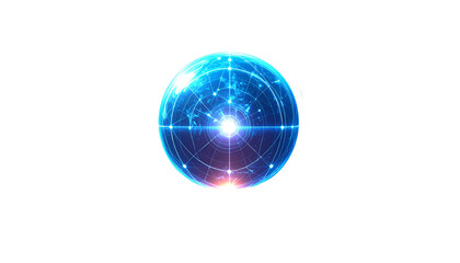 Glowing sphere with inner network and bright core against a black backdrop