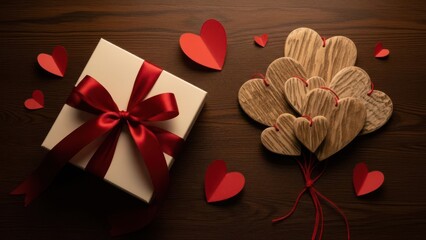 Romantic gift box with heart-shaped decorations for valentine's day