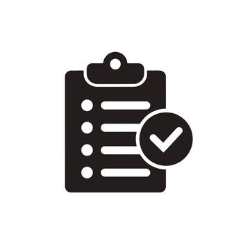 A black checklist icon with a completed task checkmark, representing success or completion.
