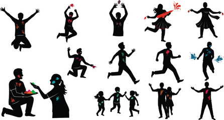 Fototapeta premium Silhouette illustrations of people in various joyful and celebratory poses