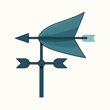 A classic dark blue weather vane icon featuring a directional arrow and tail designed for meteorological tracking and wind direction indication on rooftops.