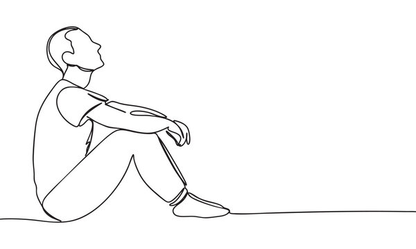 Continuous Line Drawing of a Man Sitting and Looking Up