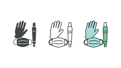 Obraz premium A graphic illustration of medical masks and hand sanitizer bottles with gloves
