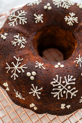 Gingerbread Bundt Cake With Caramel and Snowflake Design