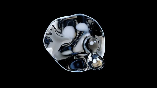 Liquid move and merge together. Abstract liquid moving on black and green screen. Can be used background in skin care or Cosmetic industry. Animation Seamless loop, 3d render.