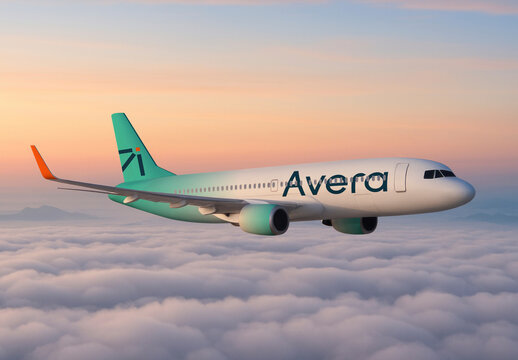 Airplane Mockup Flying Above Clouds PSD