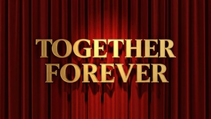 Elegant theater curtain with golden words for valentine's day