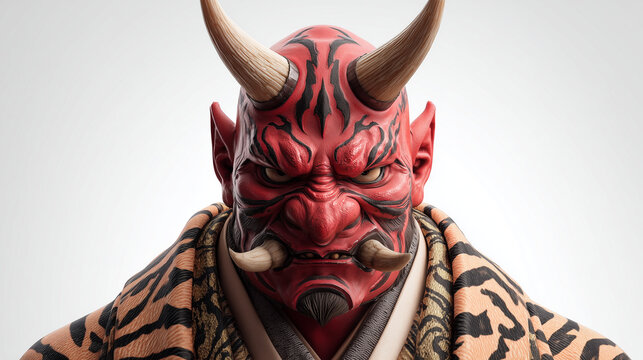 リアルな怖い鬼が正面アップで見ている写真