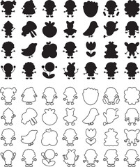 Cute cartoon children and fruit silhouettes for design