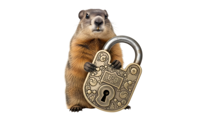Groundhog day isolated groundhog holding lock isolated on transparent background