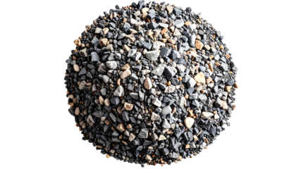 A close-up of a rounded pile of various sized, grey, tan, and beige pebbles