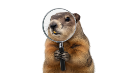 Groundhog day isolated groundhog with magnifying glass on transparent background 