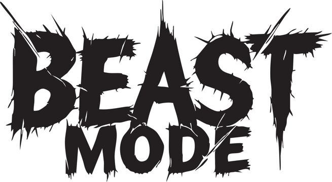 Beast mode is represented through bold black typography on a white background symbolizing intense motivation and high energy for various fitness activities and workout routines.