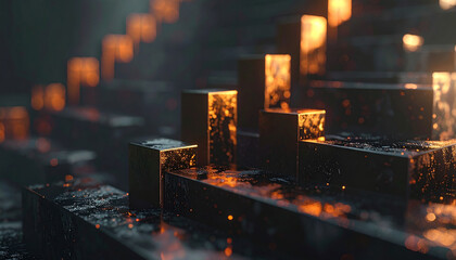 Ascending Cubes of Opportunity: Glimmering golden cubes ascend like steps, representing progress and growth, evoking a sense of forward momentum and the promise of achievement.