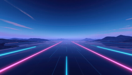 Obraz premium Neon at dusk with glowing pink and cyan light trails creating futuristic motion