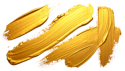 Close-up of gold paint brushstrokes on black background, showcasing texture and shine