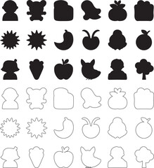 Collection of modern black and white icons for design projects