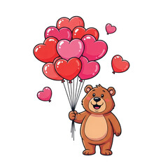 Obraz premium Bear holding heart balloons isolated on transparent background