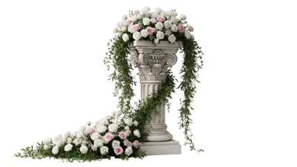 White and pink floral arrangement with column centerpiece