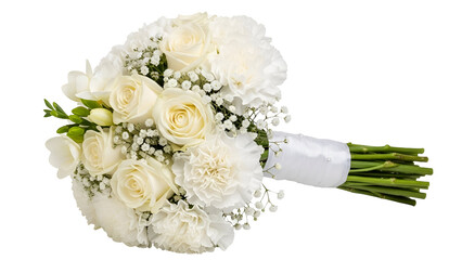 White Wedding Bouquet with Roses and Baby's Breath
