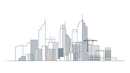Fototapeta premium Modern cityscape with skyscrapers and construction cranes