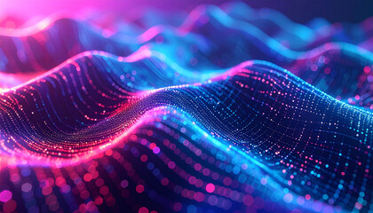Digital Flow Visualization: A mesmerizing digital artwork portrays fluid dynamics with vibrant blue and pink neon lights, creating a sense of movement, energy, and the interconnectedness of data.