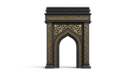 Obraz premium Elegant Islamic Archway Design with Intricate Gold Detailing on a Clean White Backdrop