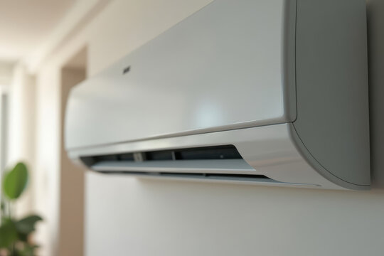 A Modern Home Setting Featuring a Close-up Shot of a Mini Split Heat Pump Air Conditioning Unit
