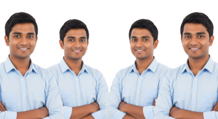 Corporate people standing confidently on white background 