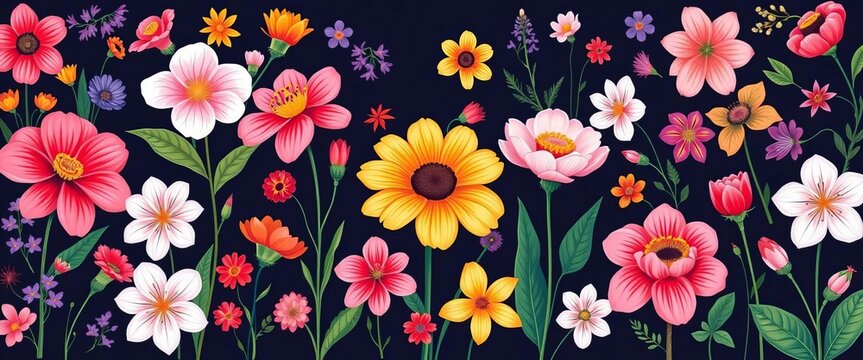 Vibrant vector illustrations of birth month flowers, diverse styles,  art,  pattern