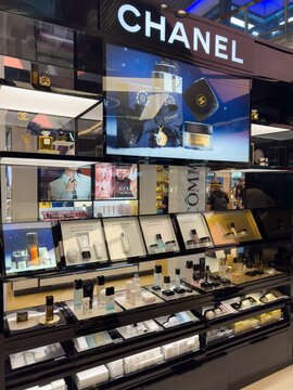 Phuket, Thailand - December 15, 2025 : A display of Chanel perfumes and lotions