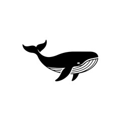 Black and white whale silhouette isolated on white background, Vector