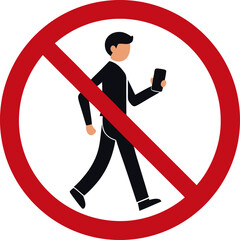 Isolated prohibition sign of do not user cellular phone with pictogram illustration man walk and hold cellphone stock illustration